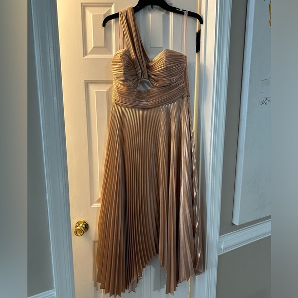 A.L.C. Rose Gold Aurora Pleated One Shoulder Midi Dress - Picture 9 of 13